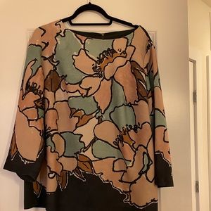 Black floral Marina Rinaldi tunic.  Estimated size 18W